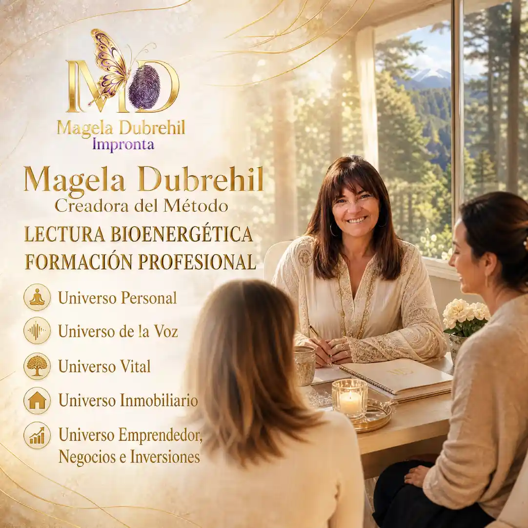Magela Dubrehil Creadora del Método LECTURA BIOENERGÉTICA. FORMACIÓN PROFESIONAL Universo Personal, Universo de la Voz, Universo Vital, Universo Inmobiliario, Universo Emprendedor, Negocios e Inversiones